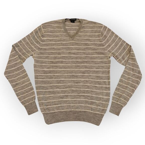 NWOT CLUB MONACO 100% MERINO WOOL LIGHT GRAY STRIPED SWEATER SIZE XS - Picture 2 of 6